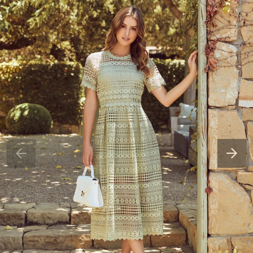 Crochet Lace Midi Dress - Sage
